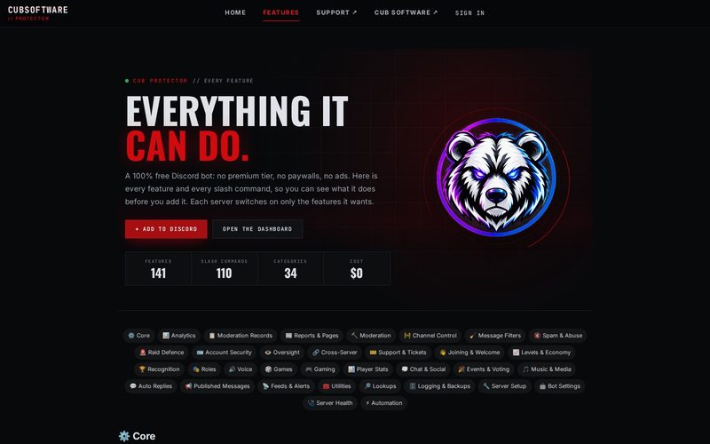 Screenshot: Every CUB PROTECTOR feature