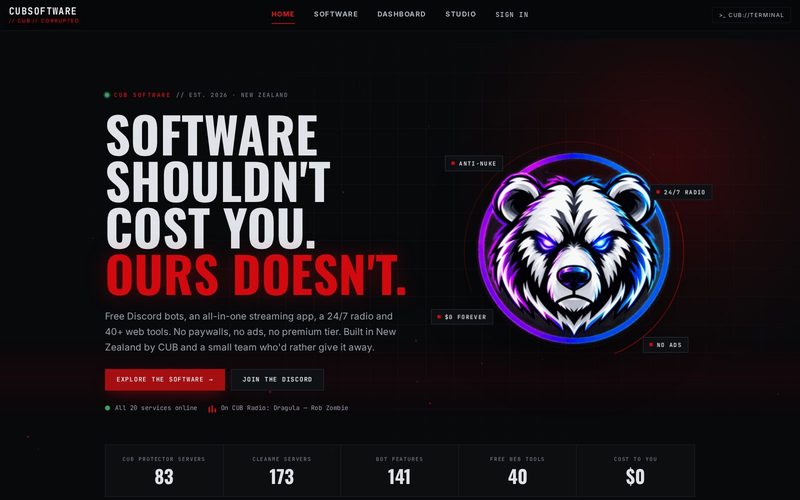 Screenshot: cubsoftware.site, the home page