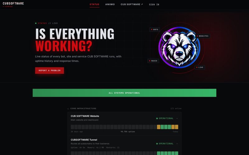 Screenshot: Live service status